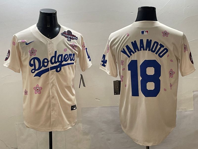 Men Los Angeles Dodgers #18 Yamamoto Cream Sakura Edition 2025 Nike MLB Jersey style 17